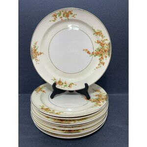VTG 1940s Taylor Smith Taylor Orange Snowball 10 In Dinner Plate Set of 9 Fall